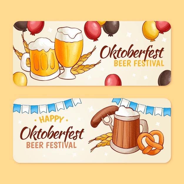 Gratis vector hand getrokken oktoberfest horizontale banners set