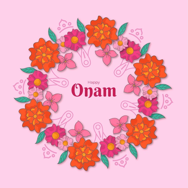 Gratis vector hand getrokken onam florale decoratie