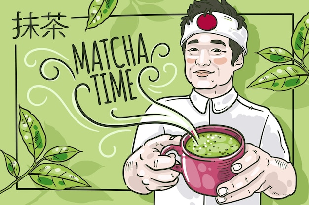 Hand getrokken ontwerp matcha thee achtergrond