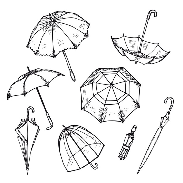 Hand getrokken paraplu's Set