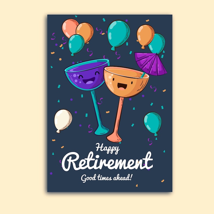 Gratis Vector hand getrokken pensioen wenskaart