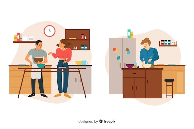 Gratis vector hand getrokken persoon koken collectie