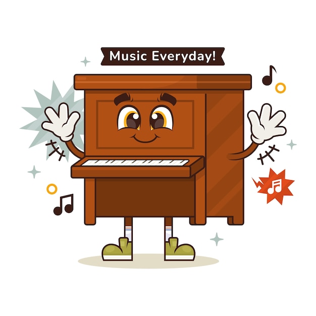 Gratis vector hand getrokken piano cartoon afbeelding