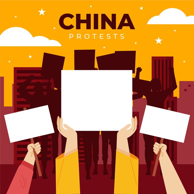 Gratis vector hand getrokken platte handen met banners china protesteert illustratie