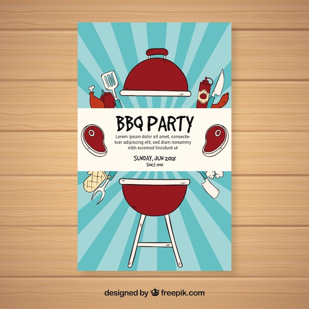 Gratis vector hand getrokken poster voor een bbq-feestje