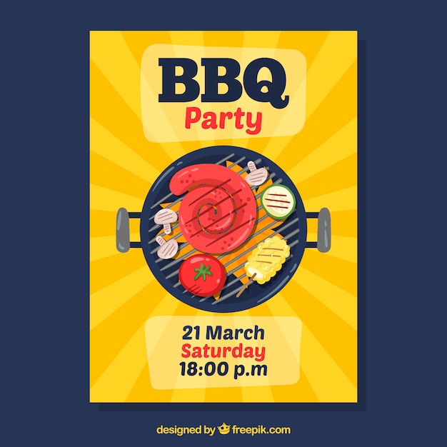 Gratis vector hand getrokken poster voor een bbq-feestje