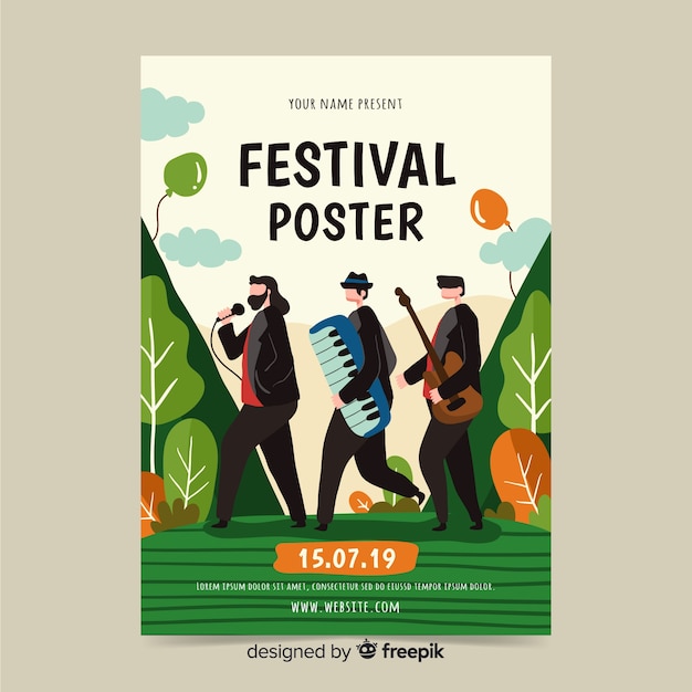 Gratis vector hand getrokken poster voor muziek fest