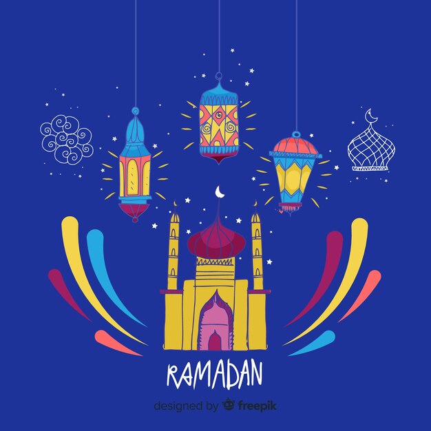 Gratis vector hand getrokken ramadan achtergrond