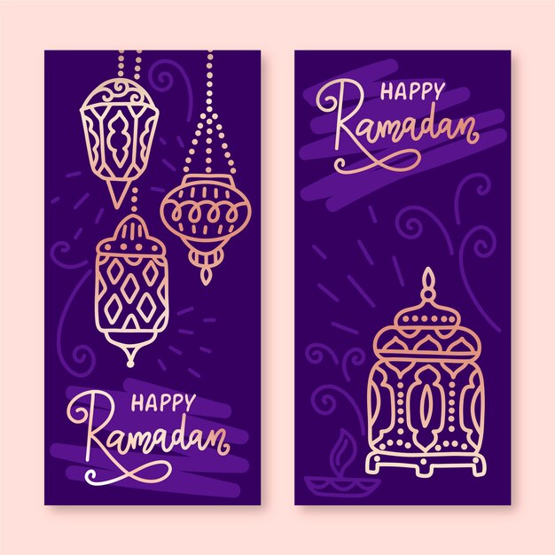 Hand getrokken ramadan banners