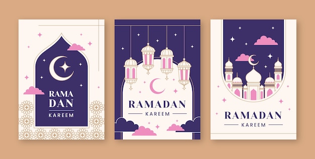 Gratis vector hand getrokken ramadan viering wenskaarten collectie