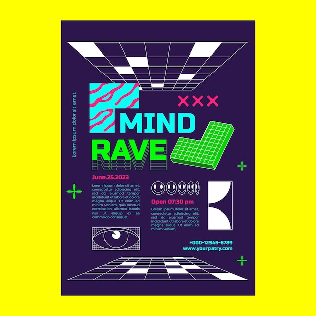 Gratis vector hand getrokken rave poster sjabloon