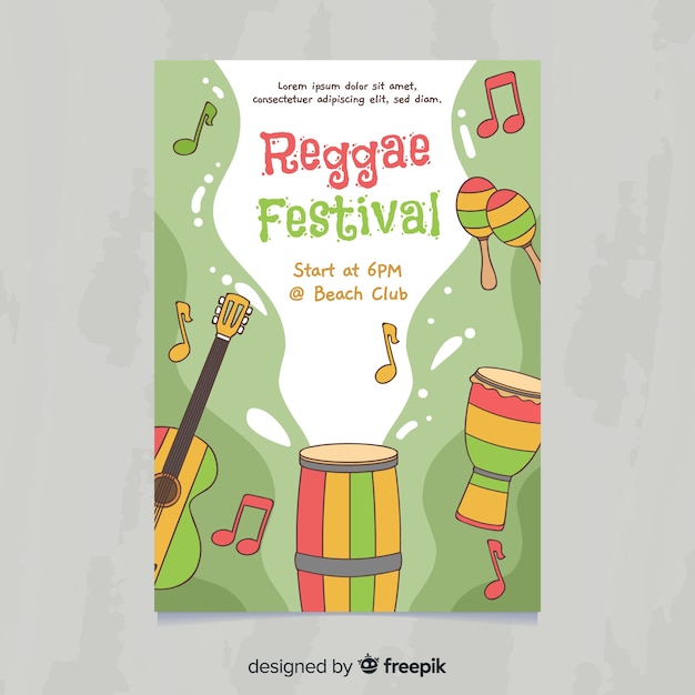 Hand getrokken reggae instrumenten muziekfestival poster