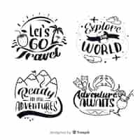 Gratis vector hand getrokken reizen belettering badges