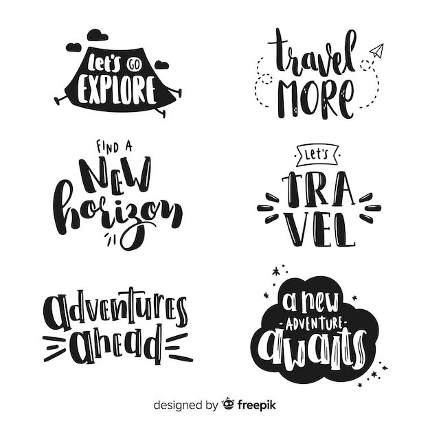 Hand getrokken reizen belettering badges