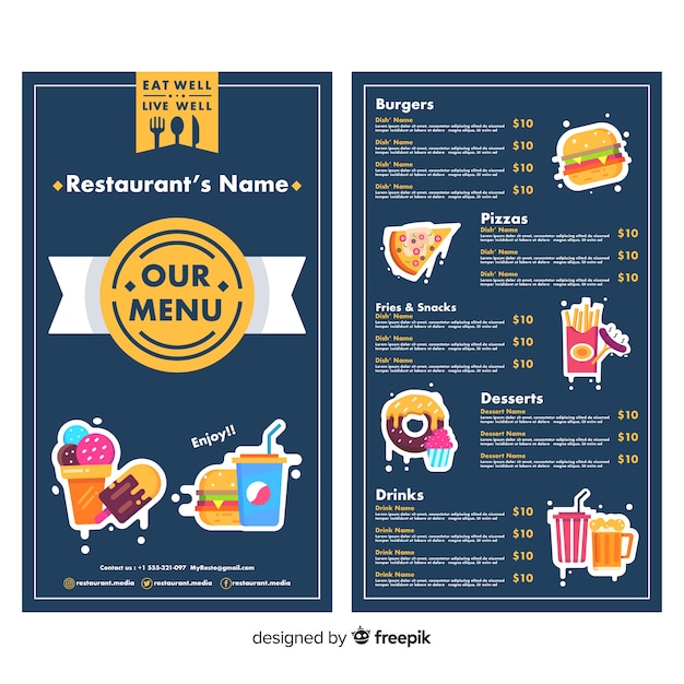 Gratis vector hand getrokken restaurant menusjabloon