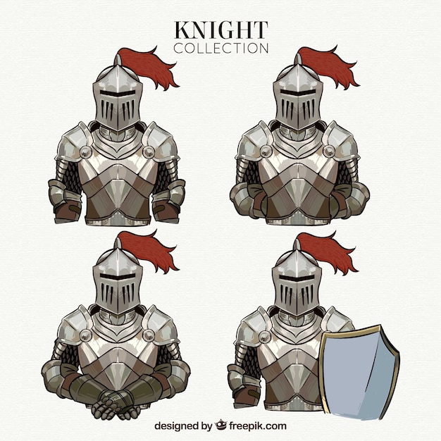 Hand getrokken ridders collectie in verschillende poses