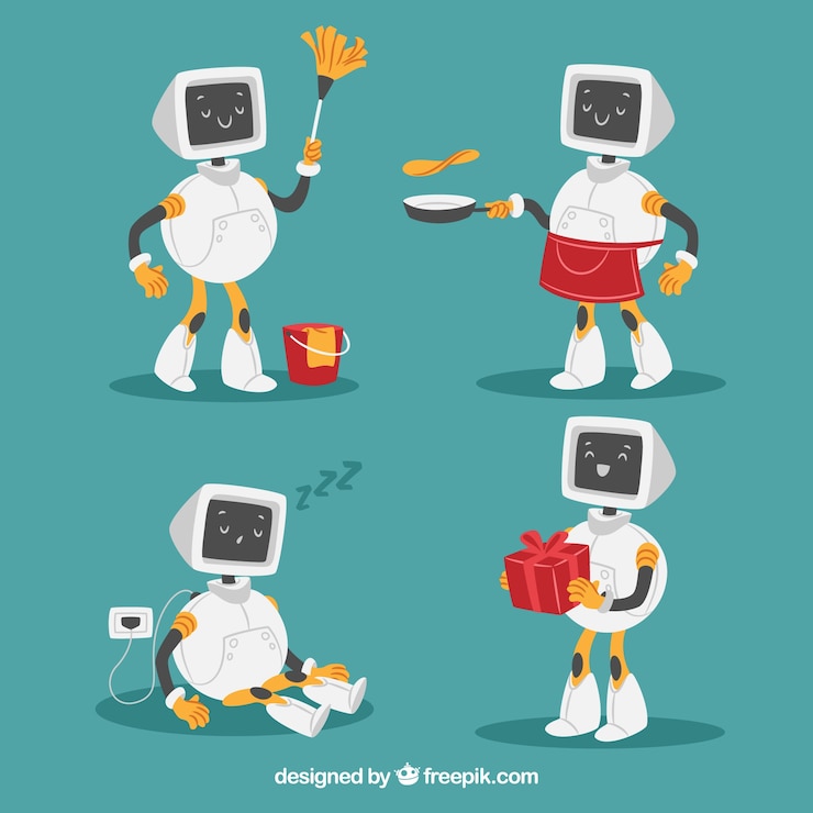 Gratis Vector hand getrokken robot karakter collectie