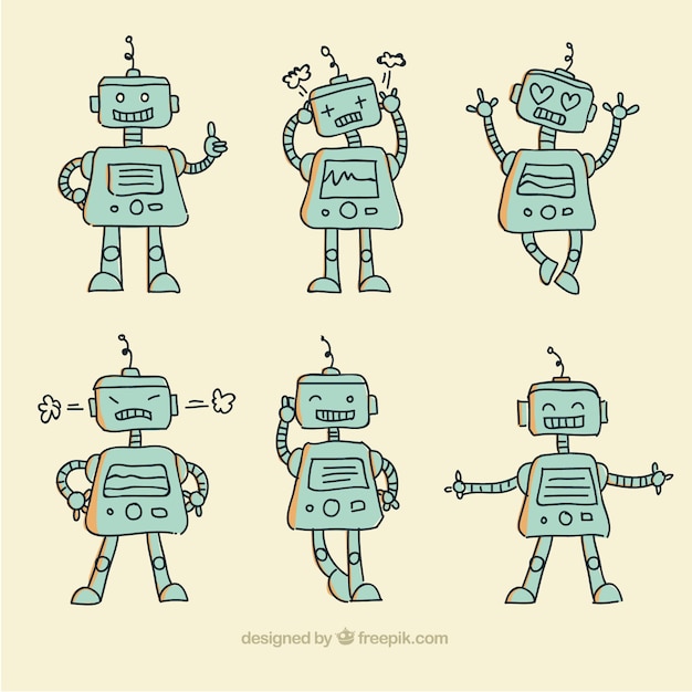 Gratis vector hand getrokken robots-collectie