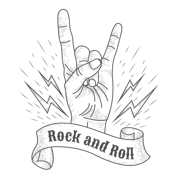 Gratis vector hand getrokken rock-'n-roll hand illustratie