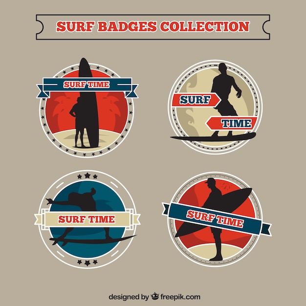 Hand getrokken ronde surf badges