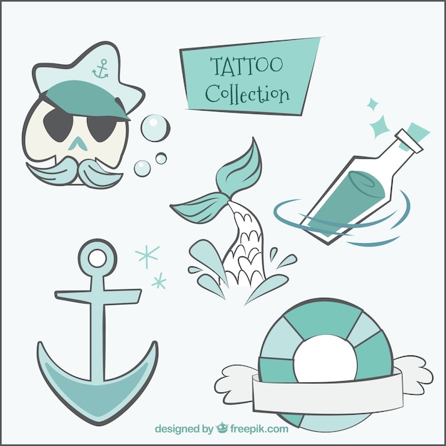 Gratis vector hand getrokken sailor tattoos