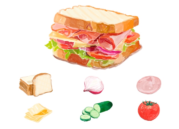 Hand getrokken sandwich aquarel stijl