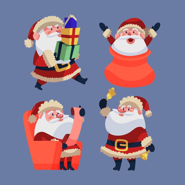 Gratis vector hand getrokken santa claus-tekenset