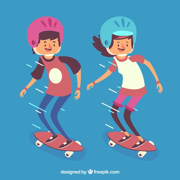 Gratis vector hand getrokken schaatsers met apparatuur