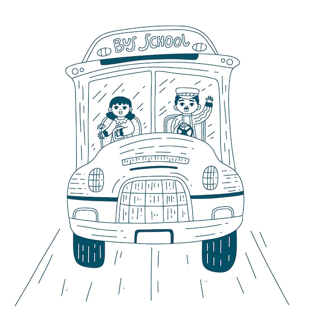 Gratis vector hand getrokken schoolbus chauffeur cartoon afbeelding