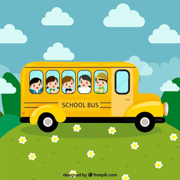 Hand getrokken schoolbus met kinderen