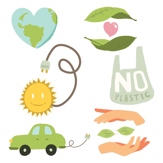 Gratis vector hand getrokken set ecologie badges