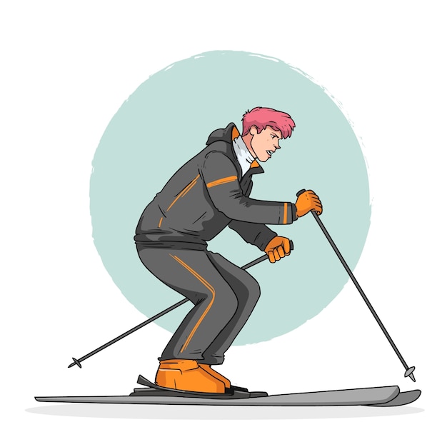 Gratis vector hand getrokken ski cartoon sjabloon