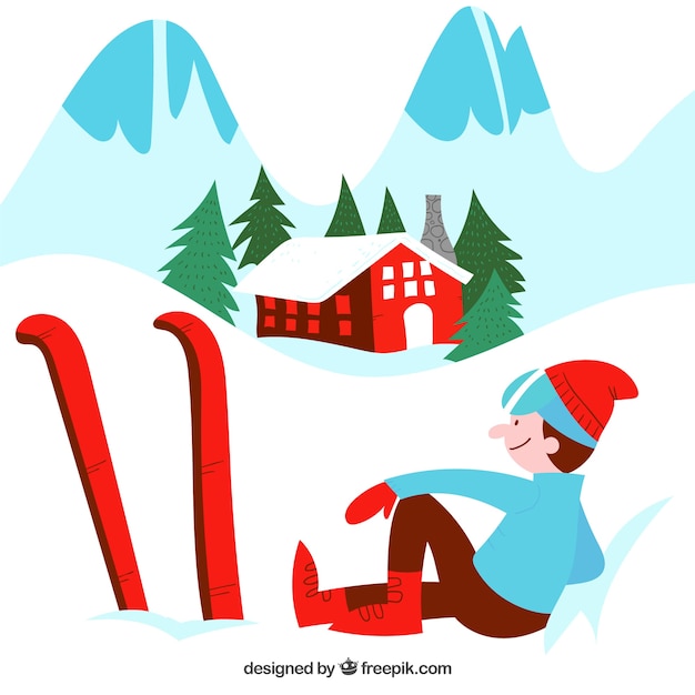 Gratis vector hand getrokken skistation