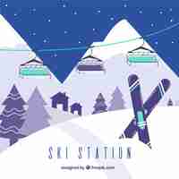 Gratis vector hand getrokken skistation