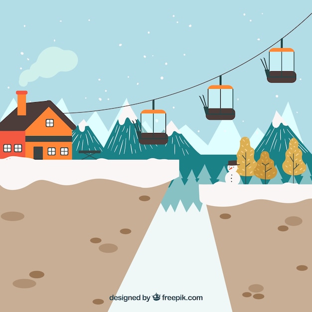 Gratis vector hand getrokken skistation