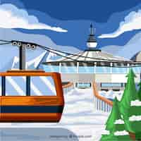 Gratis vector hand getrokken skistation