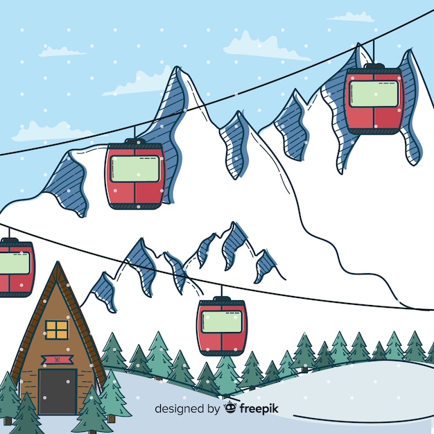 Gratis vector hand getrokken skistation