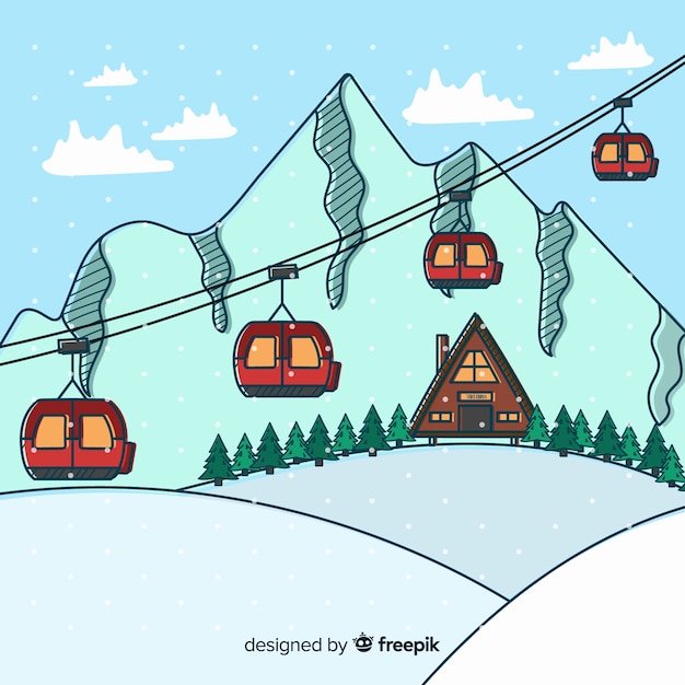 Gratis vector hand getrokken skistation