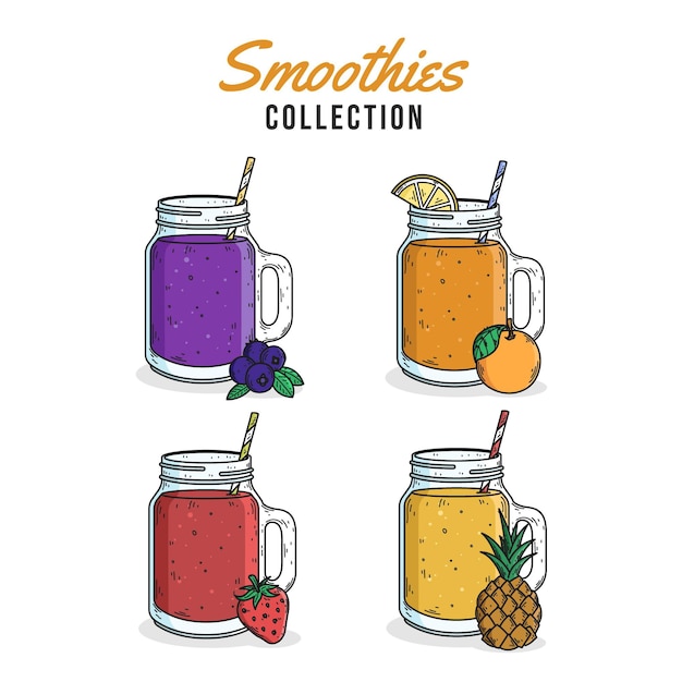 Gratis vector hand getrokken smoothies in de illustratie van het blenderglas