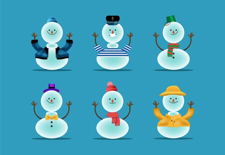 Gratis Vector hand getrokken sneeuwpop karakterverzameling