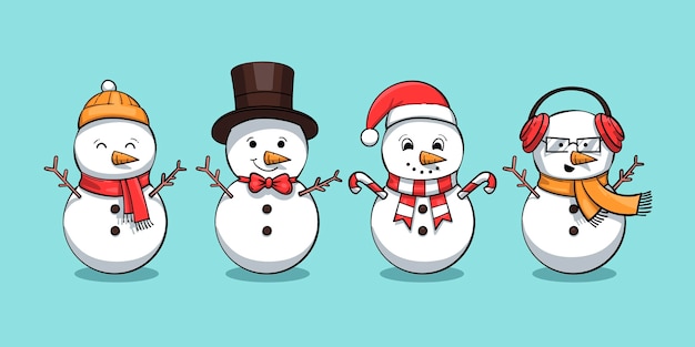 Hand getrokken sneeuwpop karakterverzameling