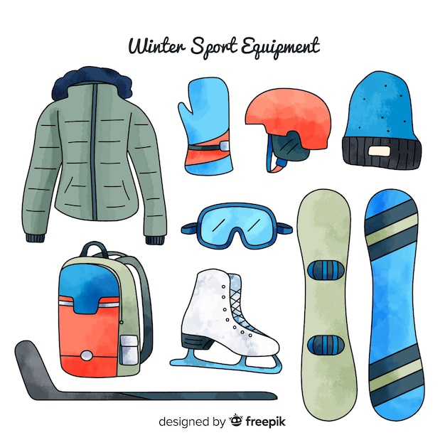 Gratis vector hand getrokken snowboarduitrusting