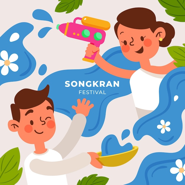 Hand getrokken songkran illustratie