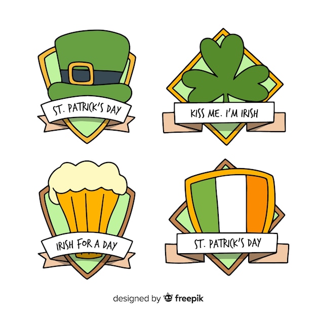 Hand getrokken st patrick dag badge set