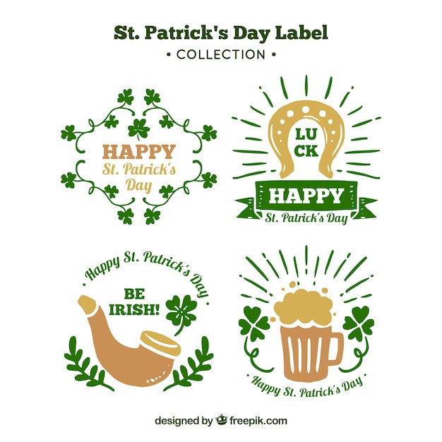 Gratis vector hand getrokken st. patrick's day badge / label collectie