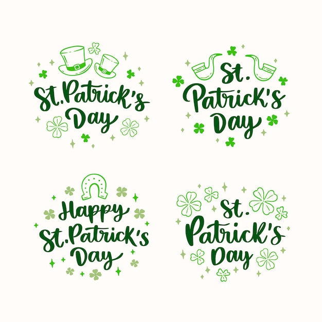 Hand getrokken st. patrick's day belettering etiketten