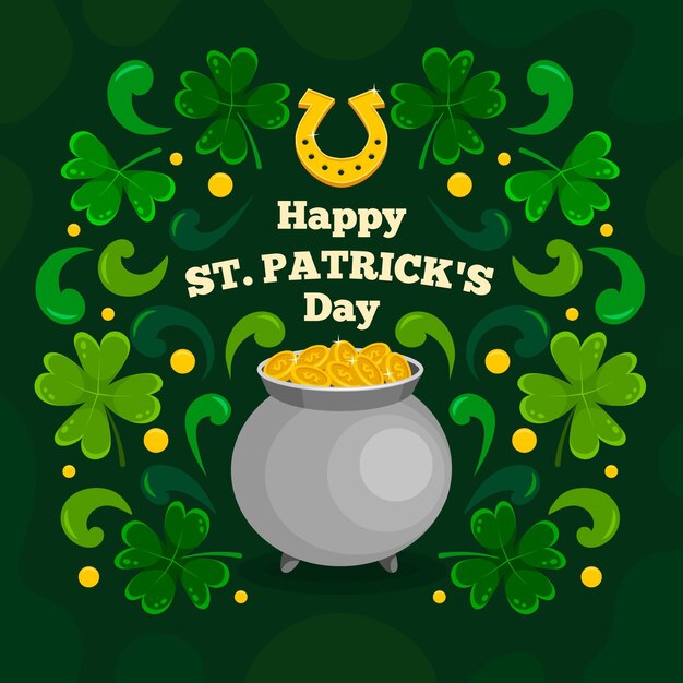 Gratis vector hand getrokken st. patrick's day illustratie met ketel van munten