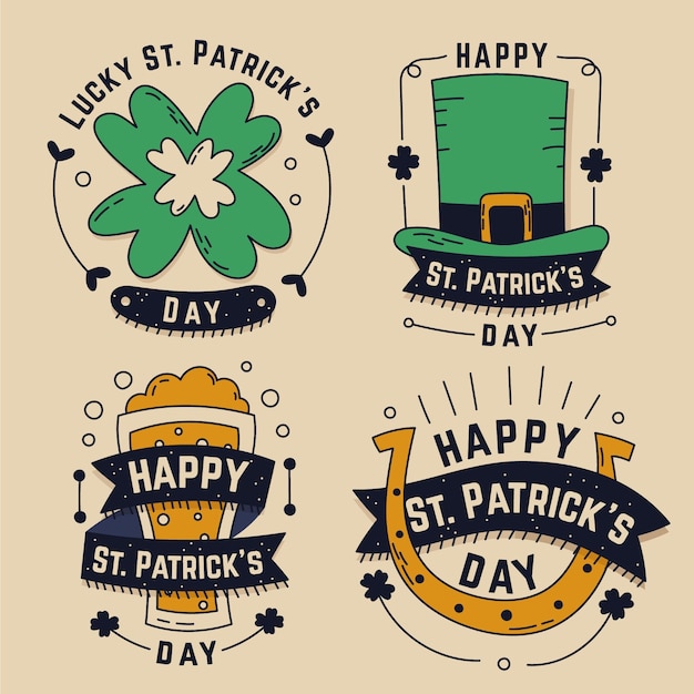 Hand getrokken st. patrick's day-labelpakket