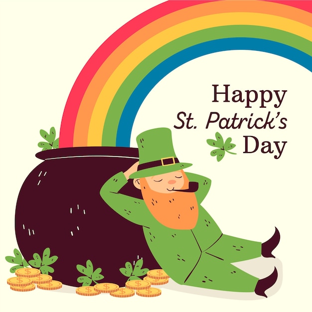 Gratis vector hand getrokken st. patricks dag met regenboog