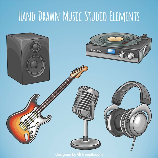 Gratis Vector hand getrokken stereo-installatie met elektrische gitaar